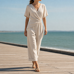 Vieste Wrap Front Jumpsuit in Ivory