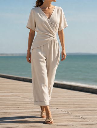 Vieste Wrap Front Jumpsuit in Ivory