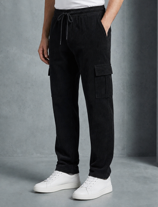 Skiathos Corduroy Cargo Pants in Black
