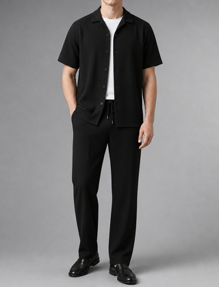 Kardamyli Ribbed Two-Piece Set in Black