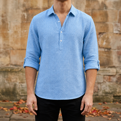 Vieste Linen Henley Shirt in Blue