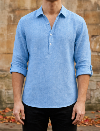 Vieste Linen Henley Shirt in Blue