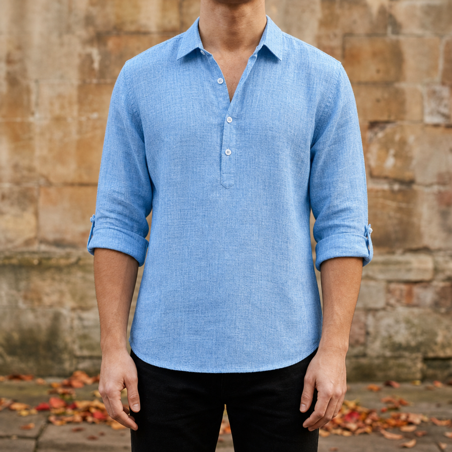 Vieste Linen Henley Shirt in Blue