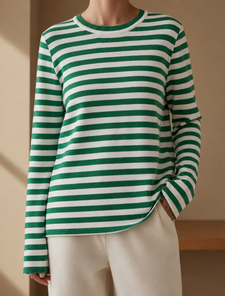 Naxos Striped Knit Long-Sleeve Top in Green