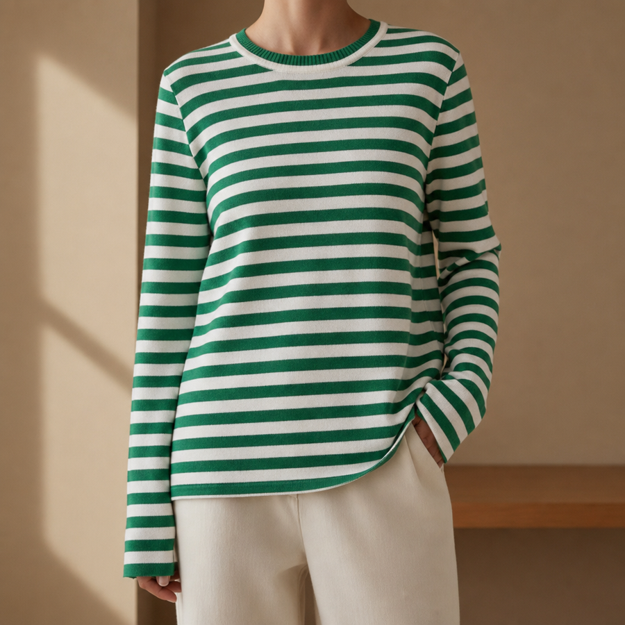 Naxos Striped Knit Long-Sleeve Top in Green