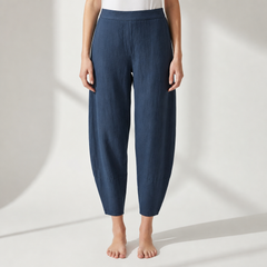 Mougins Tapered Linen Pants in Navy Blue