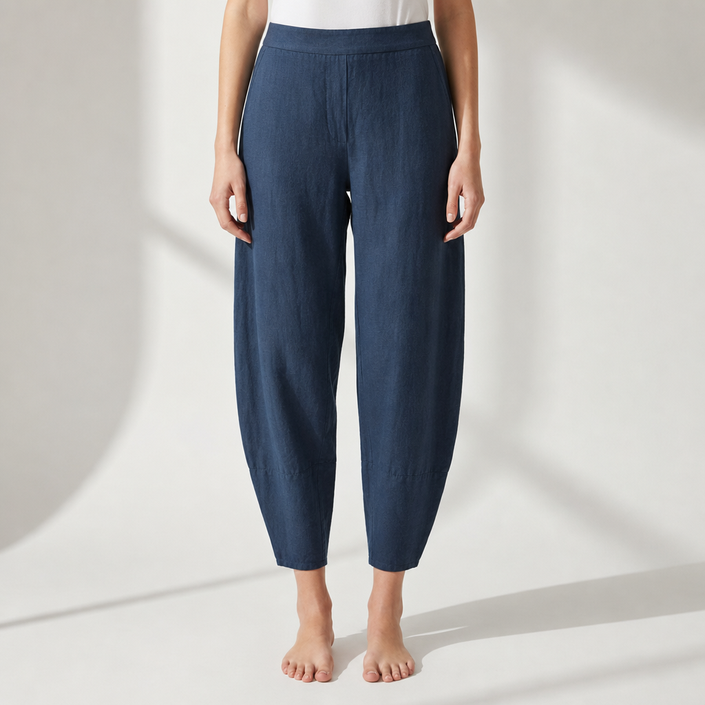 Mougins Tapered Linen Pants in Navy Blue