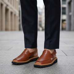 Ceret Rugged Leather Peshawari Sandals in Reddish Brown
