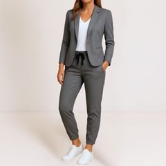 Women's Two Piece Set | Tailored Blazer Tapered Joggers Long Sleeve
