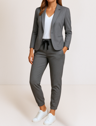 Women's Two Piece Set | Tailored Blazer Tapered Joggers Long Sleeve