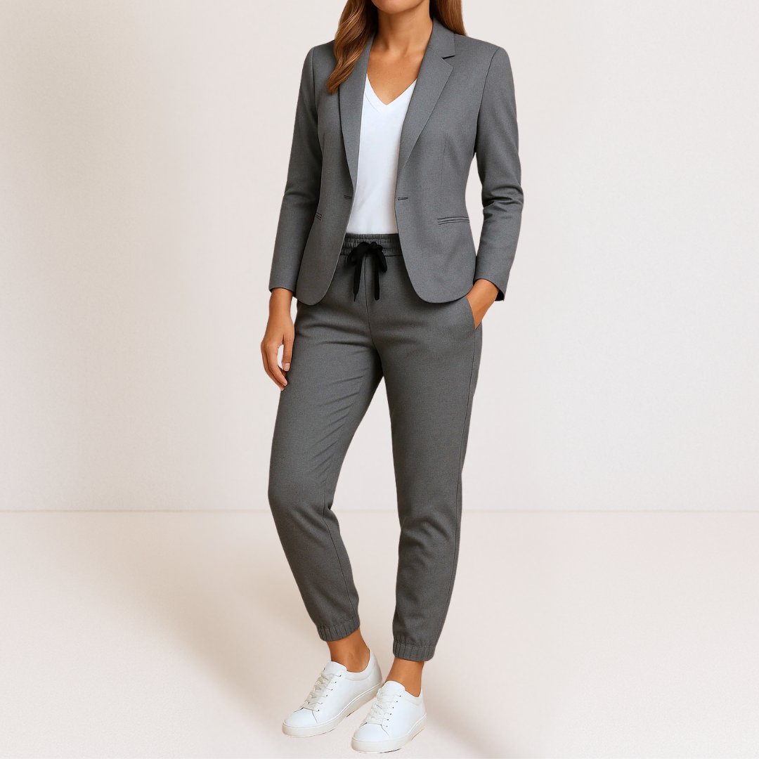 Women's Two Piece Set | Tailored Blazer Tapered Joggers Long Sleeve