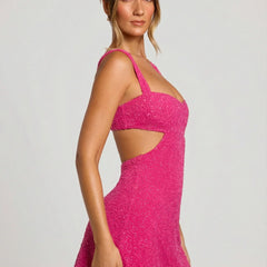Women's Cocktail Dress | Mini Square Neck Sleeveless Embellished
