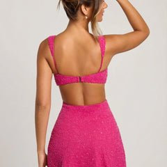 Women's Cocktail Dress | Mini Square Neck Sleeveless Embellished