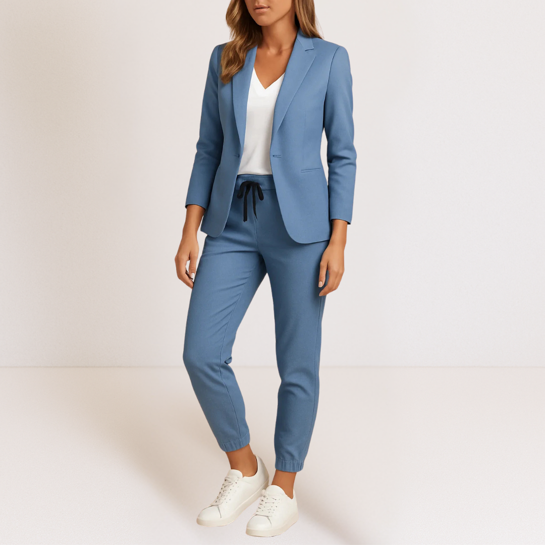 Women's Two Piece Set | Tailored Blazer Tapered Joggers Long Sleeve
