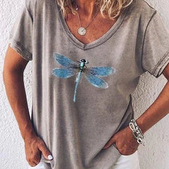 Women's T Shirt | V-Neck Short Sleeve Print