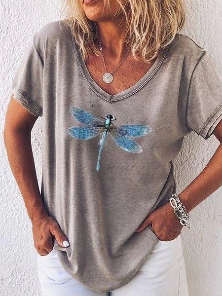 Women's T Shirt | V-Neck Short Sleeve Print