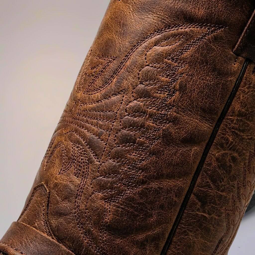 Cowboy Shoe For Men | Leather Western Almond Toe Stacked Heel