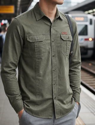 Gaeta Utility Long Sleeve Shirt in Olive