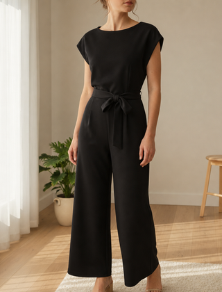 Antibes Belted Batwing Jumpsuit in Black