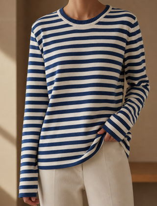 Naxos Striped Knit Long-Sleeve Top in Blue