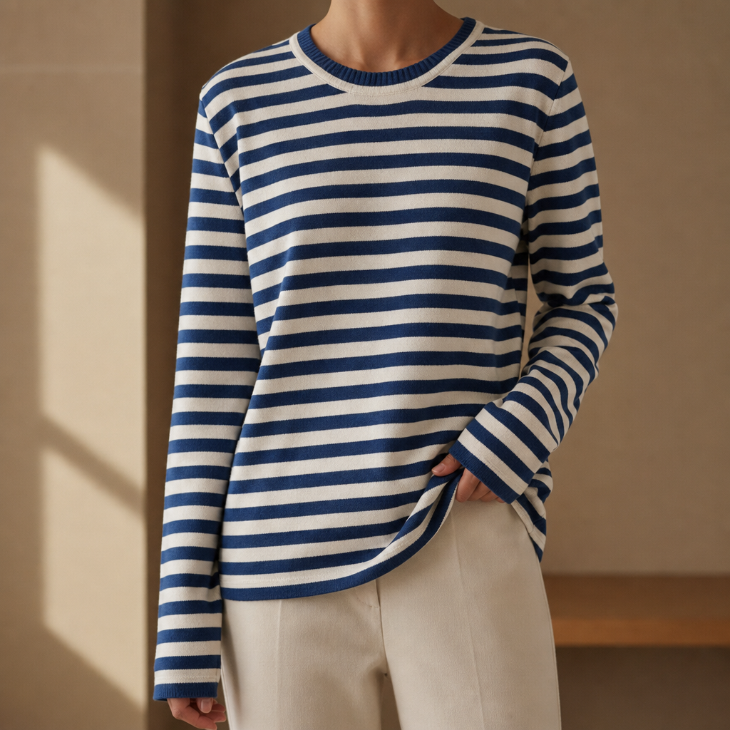 Naxos Striped Knit Long-Sleeve Top in Blue