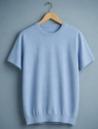 Meteora Cashmere Blend Knit Tee in Blue