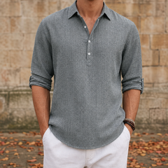 Vieste Linen Henley Shirt in Gray
