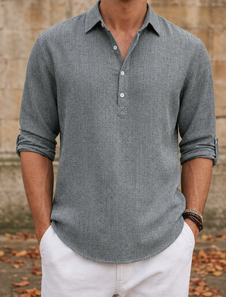 Vieste Linen Henley Shirt in Gray