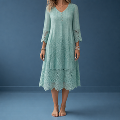 Hydra Lace Trim Midi Dress in Mint Green