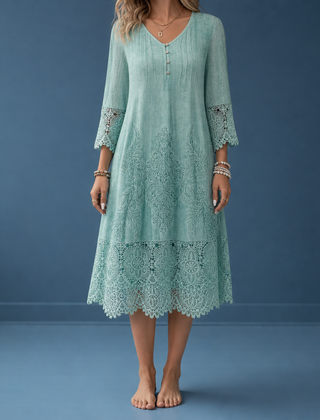 Hydra Lace Trim Midi Dress in Mint Green