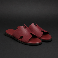 Treviso Perforated H-Strap Slides in Maroon
