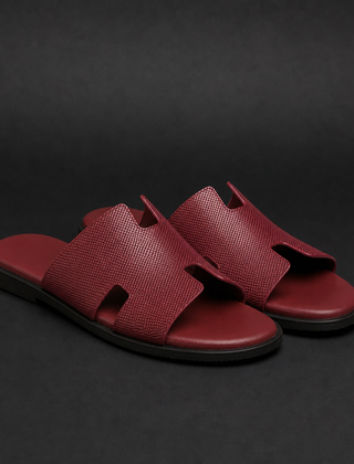 Treviso Perforated H-Strap Slides in Maroon