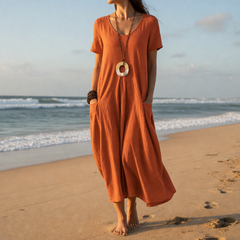 Trogir Pocket Relaxed Midi Dress in Burnt Orange