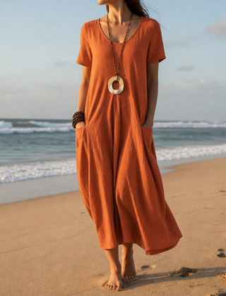 Trogir Pocket Relaxed Midi Dress in Burnt Orange