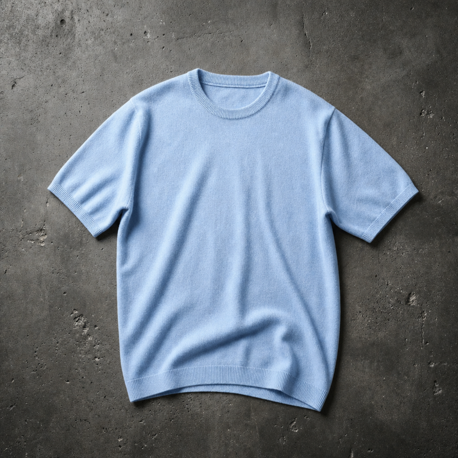 Thassos Cashmere Knit Tee in Sky Blue
