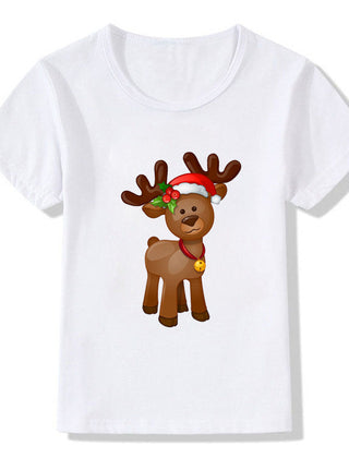 Women's White Shirt | Santa Print Short Sleeve Crew Neck