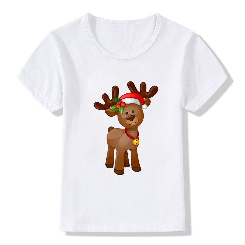Women's White Shirt | Santa Print Short Sleeve Crew Neck