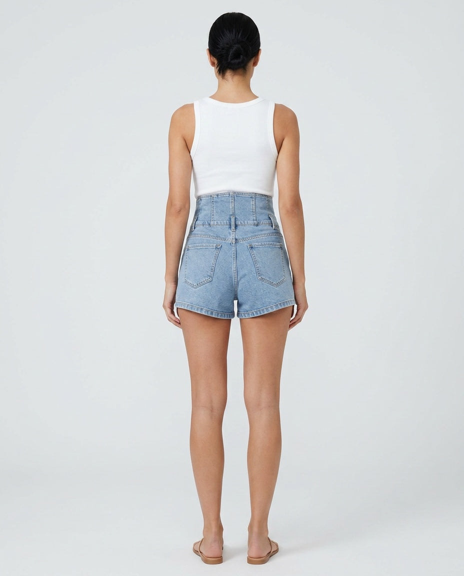 Women's Denim Shorts | Extra High Waist Button Closure Relaxed Fit