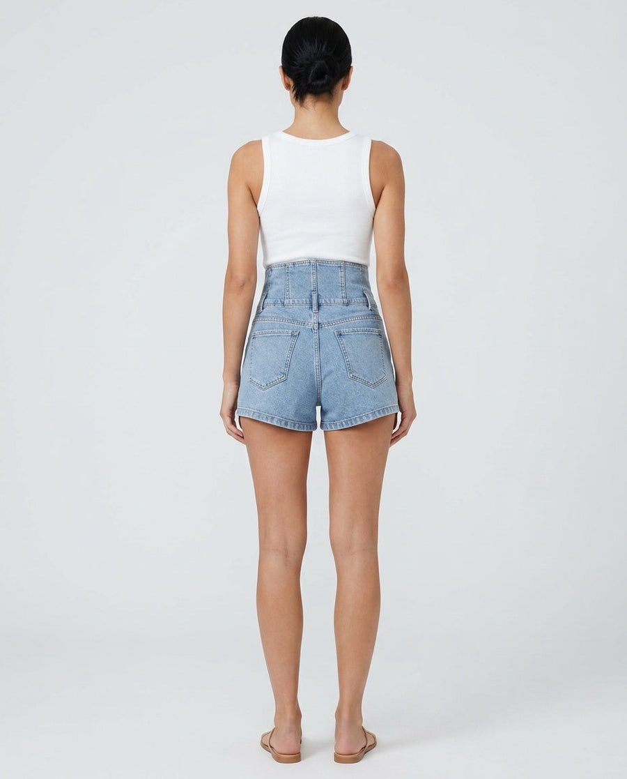 Women's Denim Shorts | Extra High Waist Button Closure Relaxed Fit