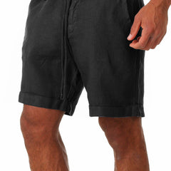Men's Tailored Shorts | Relaxed Fit Linen Drawstring Rolled Hem