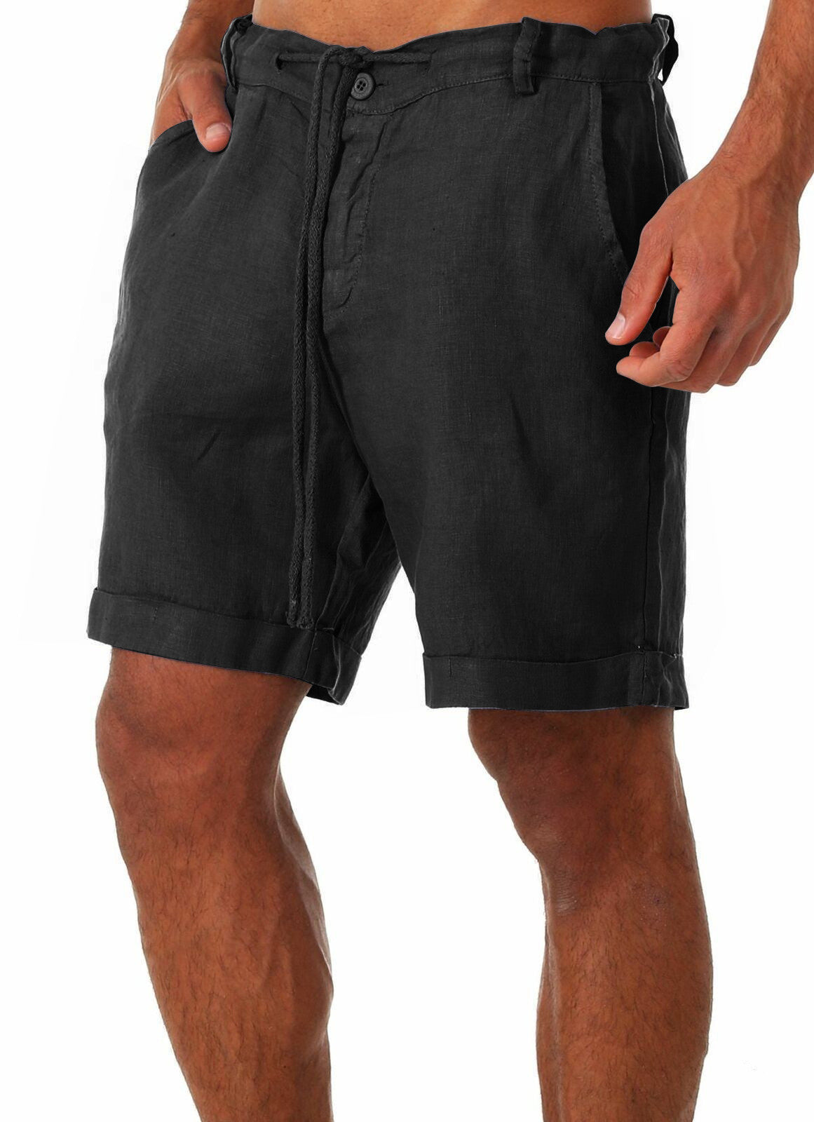 Men's Tailored Shorts | Relaxed Fit Linen Drawstring Rolled Hem