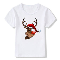 Women's White Shirt | Santa Print Short Sleeve Crew Neck