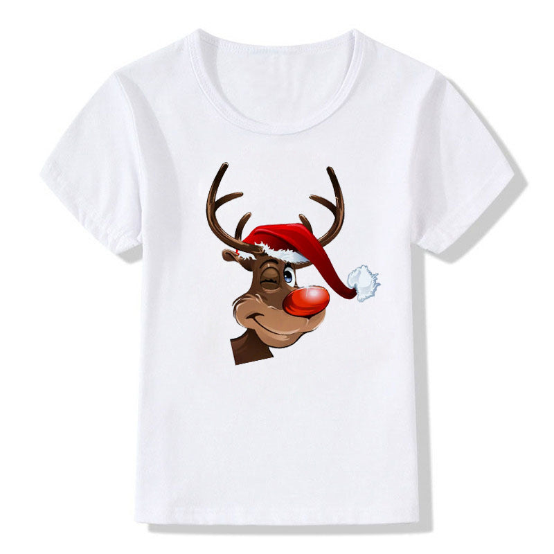 Women's White Shirt | Santa Print Short Sleeve Crew Neck
