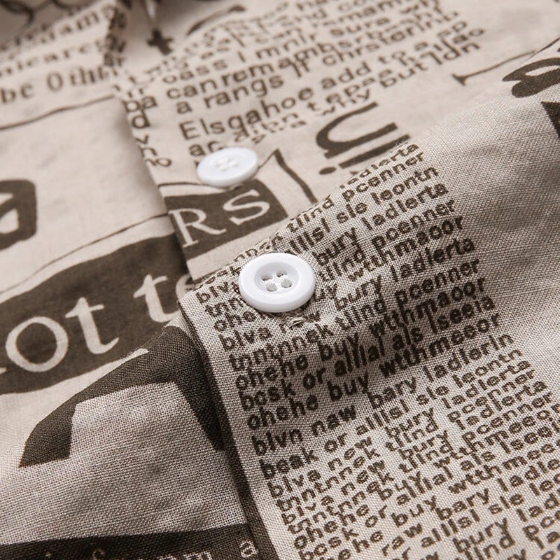 Men's Hawaiian Shirt | Short Sleeve Newspaper Print Collar