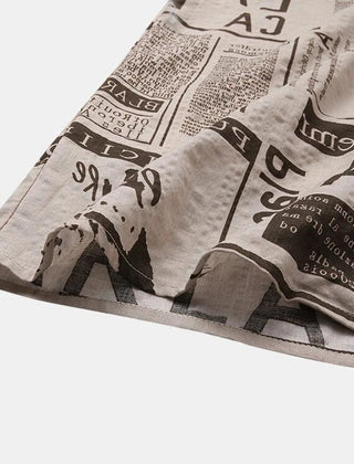Men's Hawaiian Shirt | Short Sleeve Newspaper Print Collar