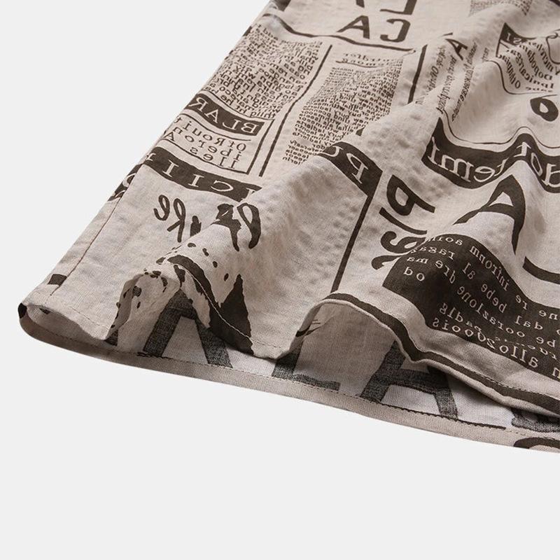 Men's Hawaiian Shirt | Short Sleeve Newspaper Print Collar