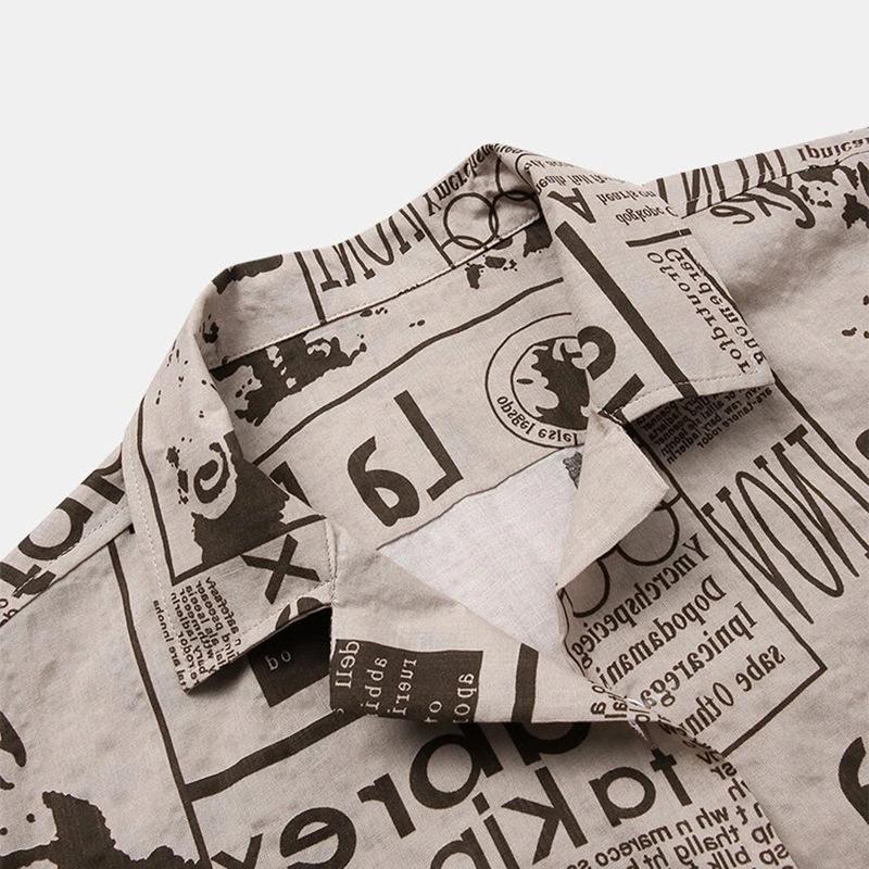 Men's Hawaiian Shirt | Short Sleeve Newspaper Print Collar