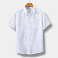 Men's White Shirt | Short Sleeve Linen Collar Pocket