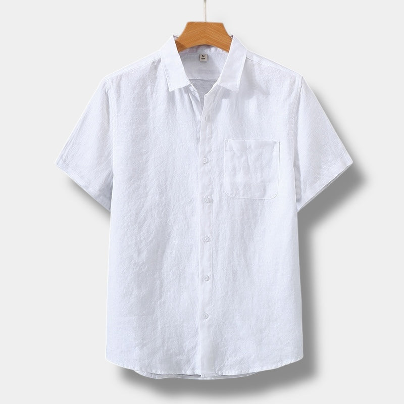 Men's White Shirt | Short Sleeve Linen Collar Pocket