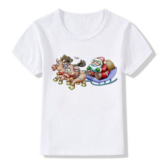 Women's White Shirt | Santa Print Short Sleeve Crew Neck